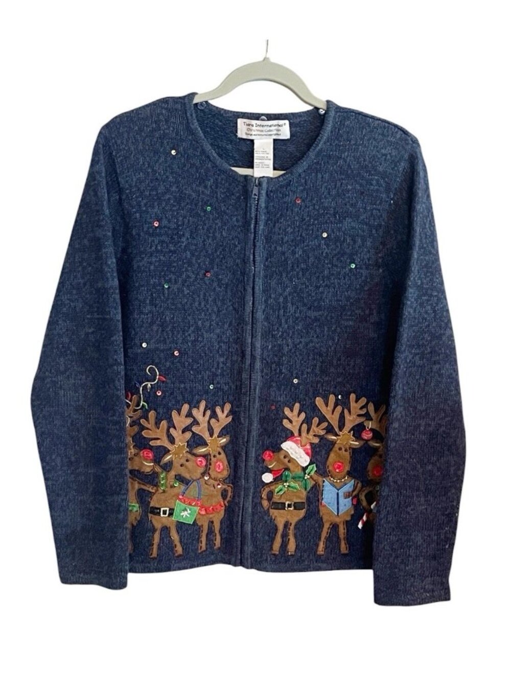 Vintage Tiara International Ugly Christmas Sweater Size Large Reindeer Holiday